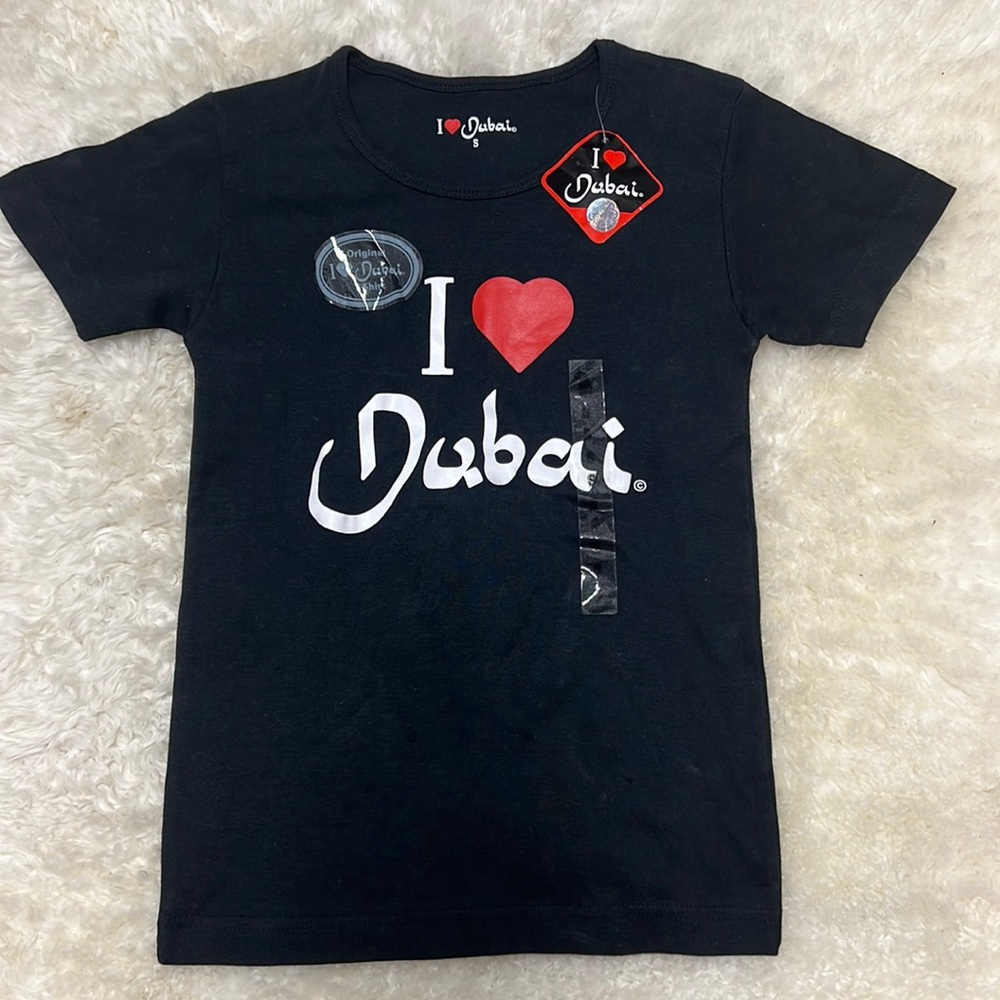 NWT - Black Cotton Ladies Tshirt "Dubai" Size S